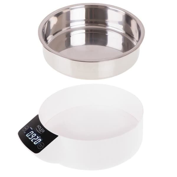 Digital elektronisk köksvåg med skål, 900 ml, 5 kg (11 lb) TARE Adler AD 3166 Blanco