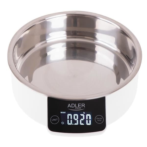 Digital elektronisk köksvåg med skål, 900 ml, 5 kg (11 lb) TARE Adler AD 3166 Blanco