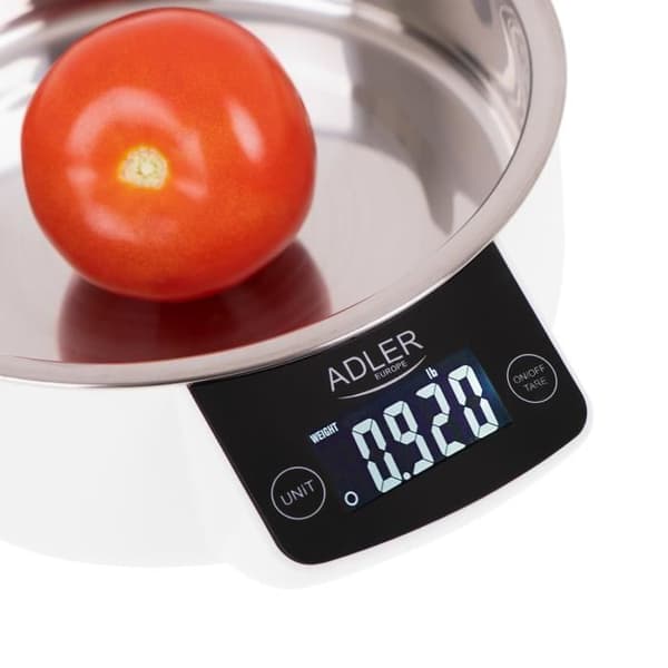Digital elektronisk köksvåg med skål, 900 ml, 5 kg (11 lb) TARE Adler AD 3166 Blanco
