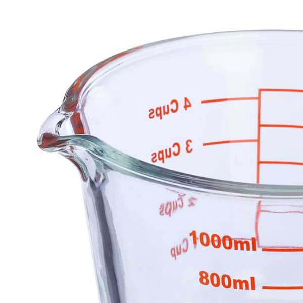 Relaxdays mätglas, 1 liter, värmebeständig, mikrovågssäker, graderad ml, oz, amerikanska koppar, transparent