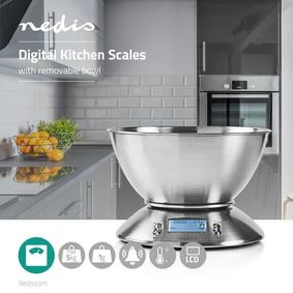 Köksvåg - Nedis - Digital - Rostfritt stål - Termometer - Avtagbar skål