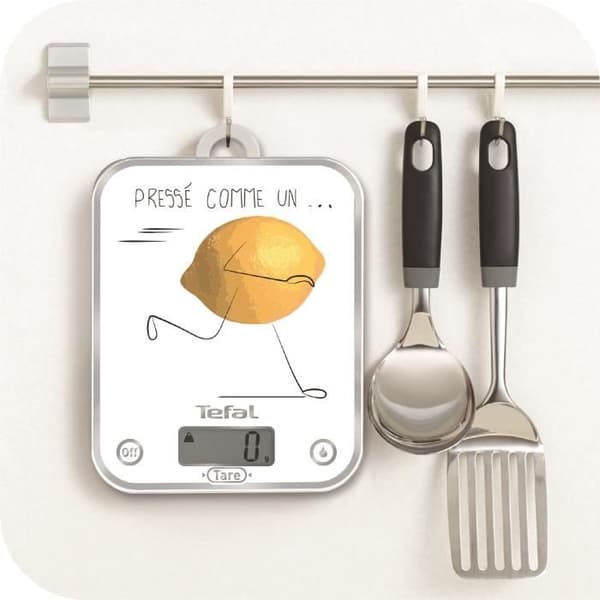TEFAL BC5135V0 Optiss pressad som en citron, 5 kg/1g gradering, dekorerad glasplattform, vätskefunktion, tara