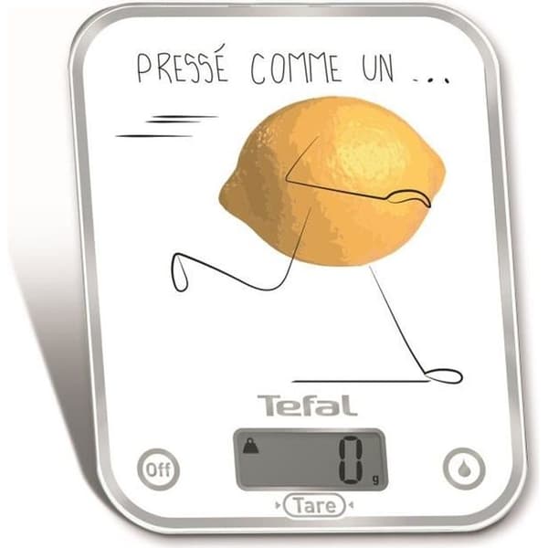 TEFAL BC5135V0 Optiss pressad som en citron, 5 kg/1g gradering, dekorerad glasplattform, vätskefunktion, tara