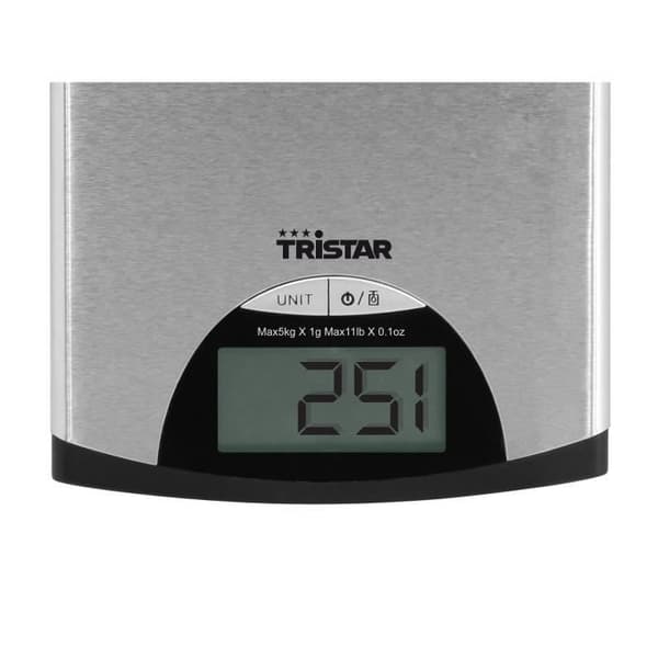 Tristar elektronisk köksvåg - 5 kg - hög precision - mätskål ingår - grå