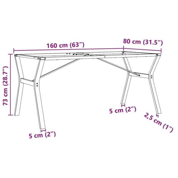 vidaXL Ruokapöydän jalat Y-muoto 160x80x73 cm terästä