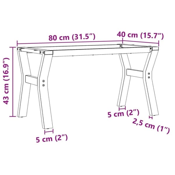 vidaXL Ben for salongbord Y-ramme 80x40x43 cm stål