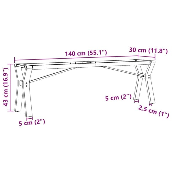 vidaXL Bordsben för soffbord Y-ram 140x30x43 cm gjutjärn