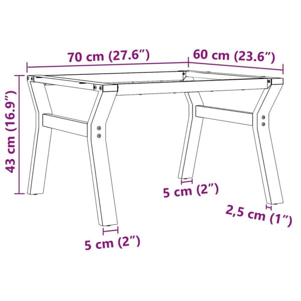 vidaXL Sohvapöydän jalat Y-muoto 70x60x43 cm terästä
