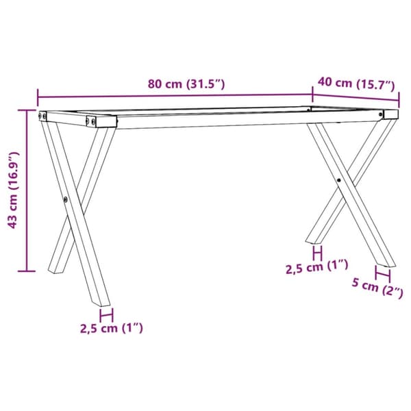 vidaXL Bordsben för soffbord X-ram 80x40x43 cm gjutjärn