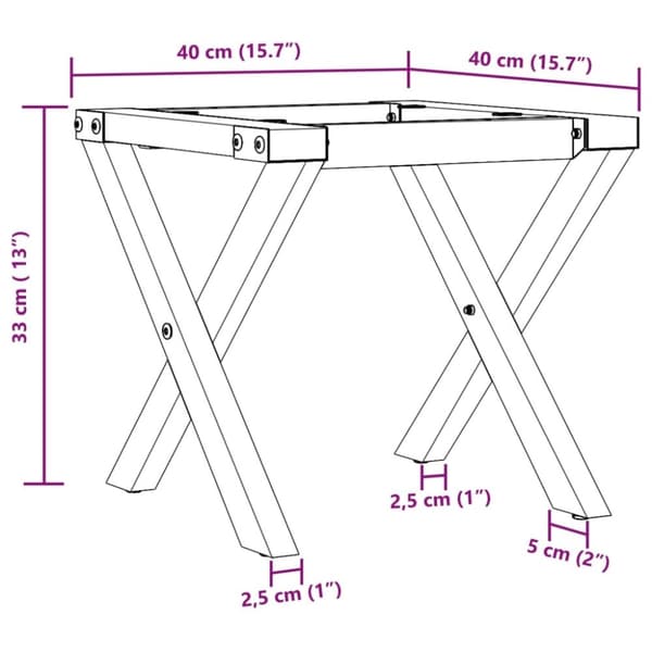 vidaXL Ben for salongbord X-ramme 40x40x33 cm stål