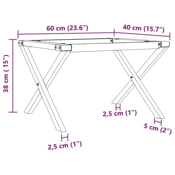 vidaXL Ben for salongbord X-ramme 60x40x38 cm stål