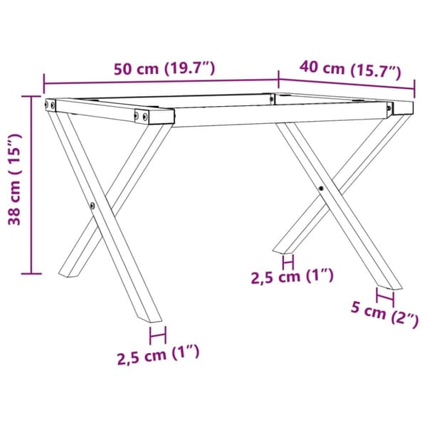 vidaXL Ben for salongbord X-ramme 50x40x38 cm stål
