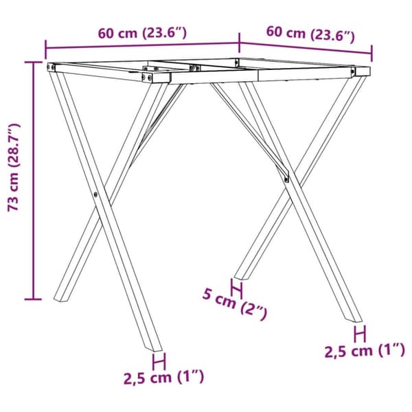 vidaXL bordben til spisebord 60x60x73 cm X-stel støbejern