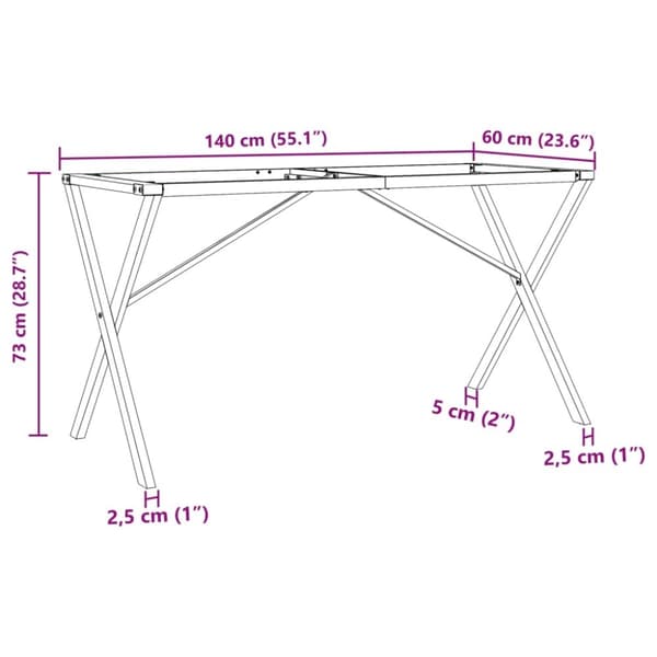 vidaXL Ruokapöydän jalat X-muoto 140x60x73 cm terästä