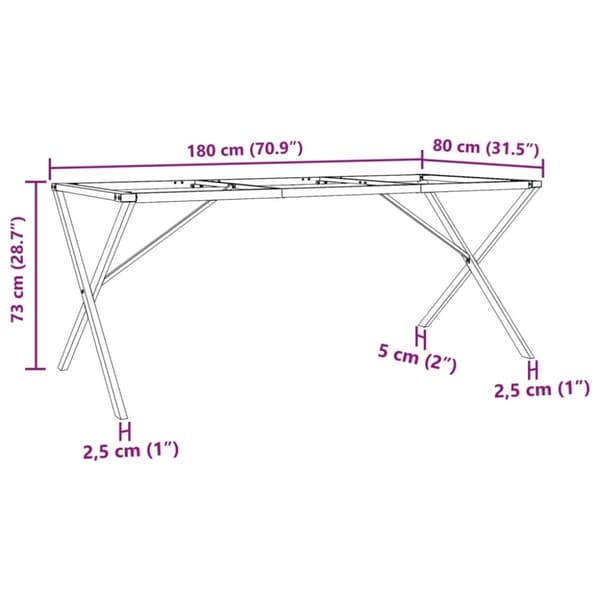 vidaXL Ruokapöydän jalat X-muoto 180x80x73 cm terästä