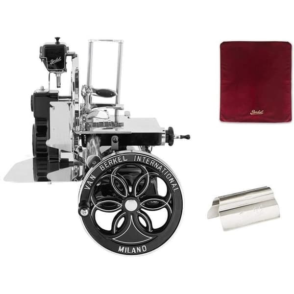 Berkel - B114 Svänghjul - Svart med silverdekorationer - Flower Svänghjul + Röd Slicer Cover + Skinklämma