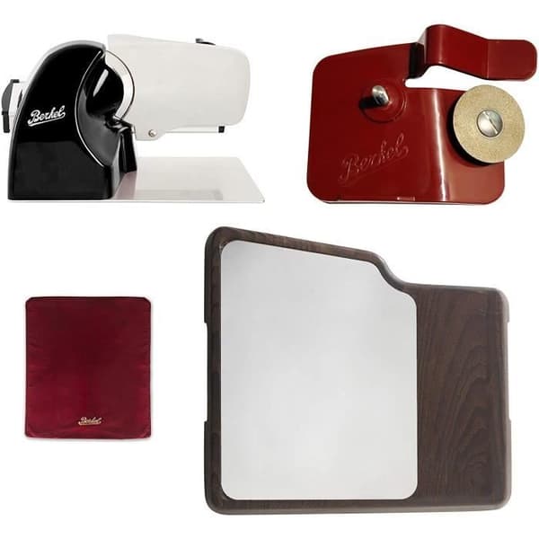 Berkel - Home Line 250 Black + Red Slicer Cover Storlek M + Home Line Accessory Sharpener + Skärbräda