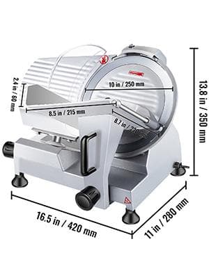 50st/min halvautomatisk elektrisk köttskärare med 250mm blad, justerbar tjocklek, pålitlig och säker, lätt att rengöra, bred applikation
