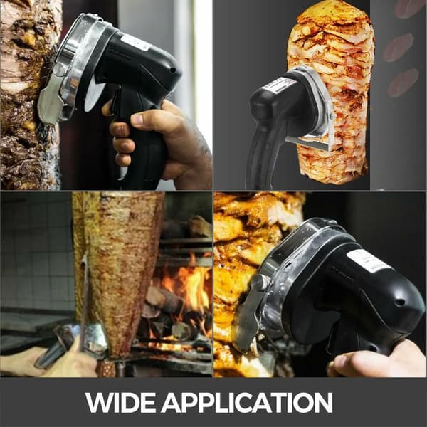 60kg/24h 0-8mm justerbar tjocklek sladdlös elektrisk kebabskärare med 2 laddningsbara batterier och reservblad