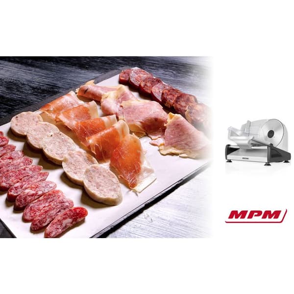 Semi-professionell köttskärare i rostfritt stål, skärskiva 19 cm MPM MKR-04M 150W Silver 00699