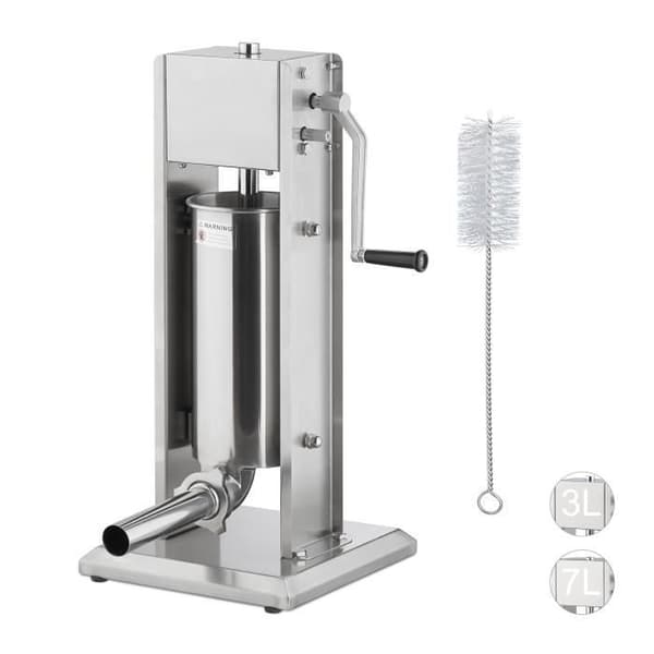 Relaxdays korvmaskin, 304 rostfritt stål, manuell, innehåller 5 påfyllningsrör, olika storlekar, silver - 4052025929930