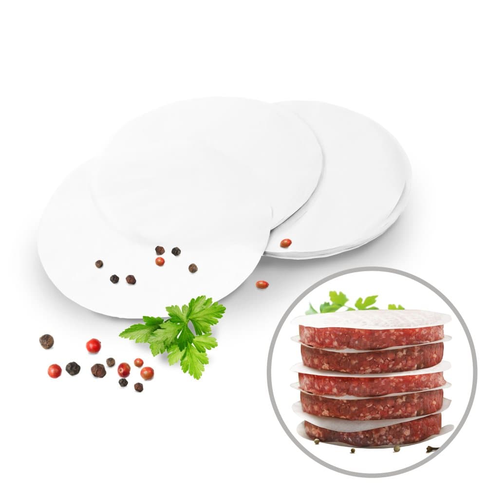 Bruzzzler hamburgerpress, lämpligt non-stick papper, för läckra biffar gjorda med dina egna ingredienser, lätt att använda, diskmaskinssäker