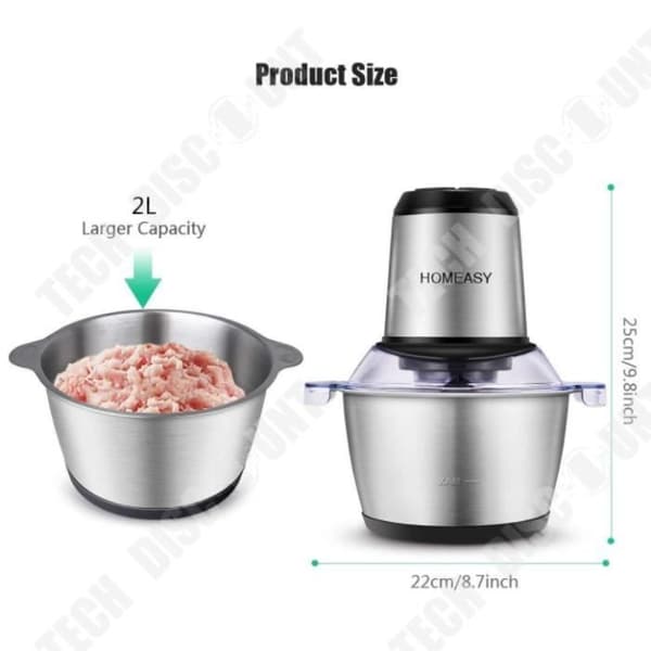 TD® Köttkvarn, Mink i rostfritt stål, 2L skarpt blad, 250W, 8 koppar (2L)-Silver