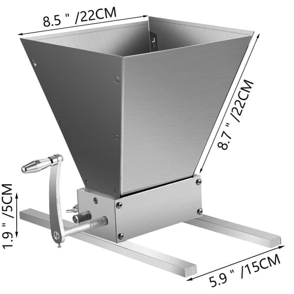 5kg kapacitet kornkrossmaskin med 2 rullar, justerbart rullgap, hög effektivitet, rotation medurs eller moturs, 2 körlägen