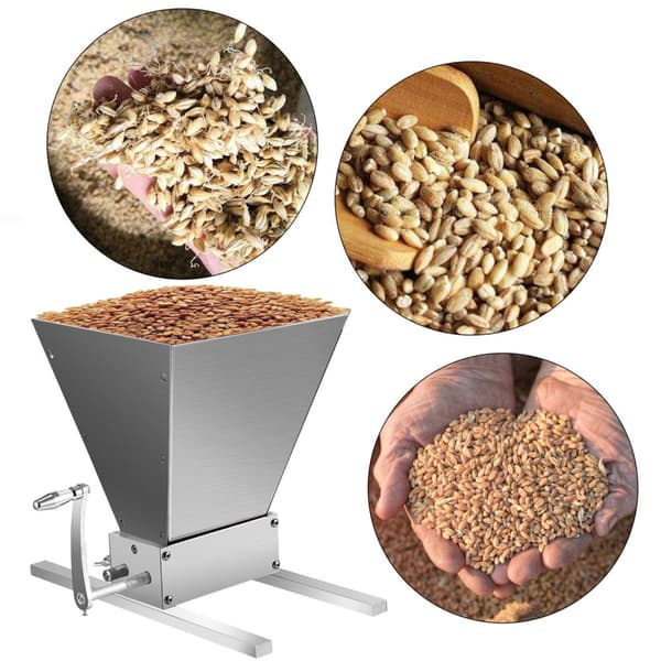 5kg kapacitet kornkrossmaskin med 2 rullar, justerbart rullgap, hög effektivitet, rotation medurs eller moturs, 2 körlägen