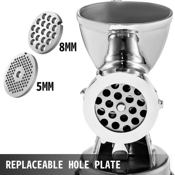 multifunktionell hushålls manuell köttkvarn med 8mm/5mm utbytbara hålplattor och korvpåfyllningsrör, dubbel fixeringsdesign