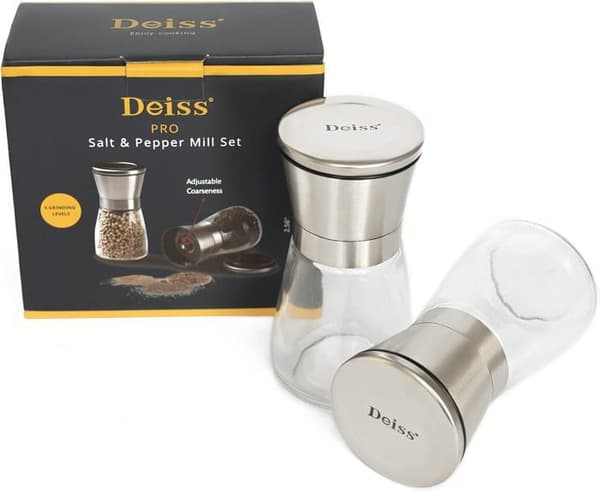 Deiss PRO salt- och pepparkvarnar – manuell kvarnsats för grovt salt, pepparkorn och rosa Himalayasalt