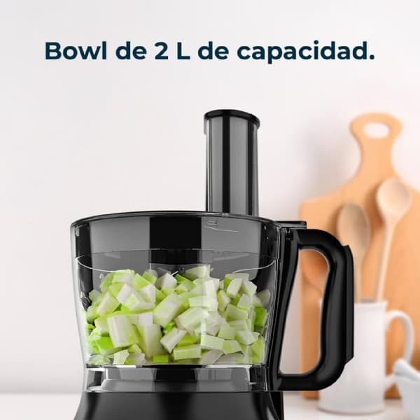 Cecotec 1000 W food processor, 2 speeds and Pulse function. 2 L bowl and 1,8 L jug. 3 cutting discs, chopping blade, kneading blade, juicer and cream