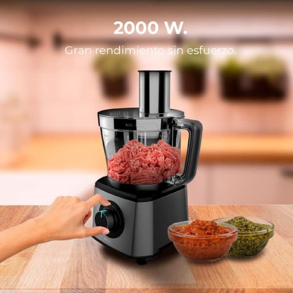 Cecotec Food processor with maximum power of 2000 W, stainless-steel body, 2 speeds and Pulse function. Includes 3.5 L bowl. Accessories: 3 cutting d
