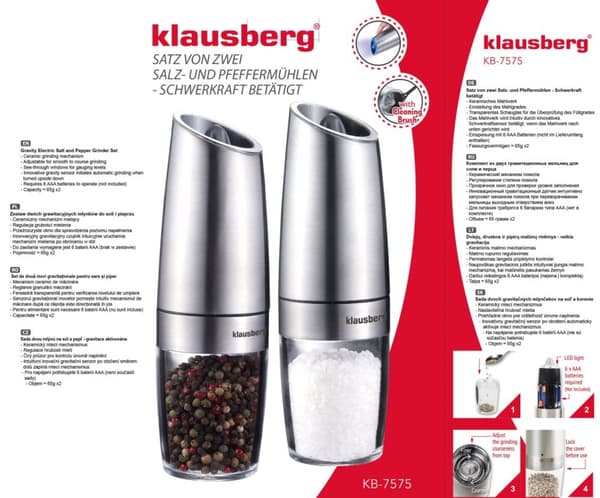 S?T 2 ELEKTRO. GRAVITY SALT- OG PEBERK?LLER KLAUSBERG KB-7575