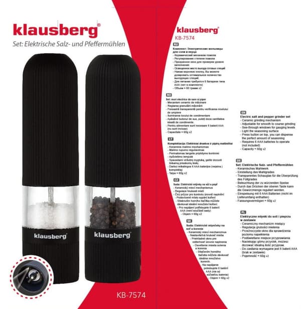 S?T MED 2 KLAUSBERG LED ELEKTRISKE SALTPEBERKN?NNE KB-7574