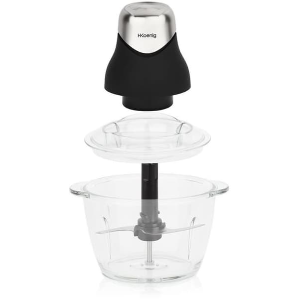 Mini elektrisk hackare - H.Koenig - LEO8 - 320 W - 1 L glasskål - Rostfria blad - Matt svart och krom