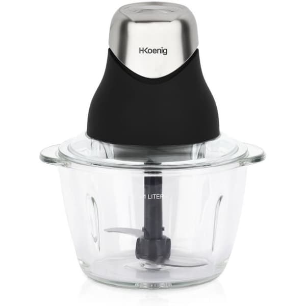 Mini elektrisk hackare - H.Koenig - LEO8 - 320 W - 1 L glasskål - Rostfria blad - Matt svart och krom