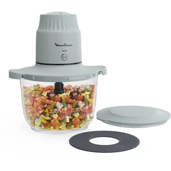Hachoir - Moulinex - Choppeo 3En1 - 500W - Glasskål - 4 Knivar Grå, Transparent