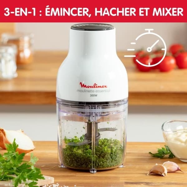 MOULINEX Elektrisk hackare, 3-i-1 funktioner, Färs, Hacka, Put, 4 blad, 400 ml, Enkeltryck, Essential Grinder DJ520110