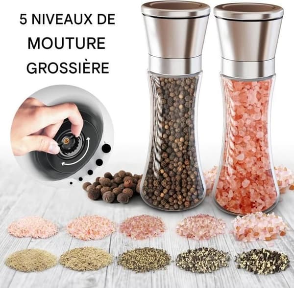 Peppar- och Saltkvarn - Pepparkvarn - Manuell Pepparkvarn - Justerbar Korns Storlek - 2PCS
