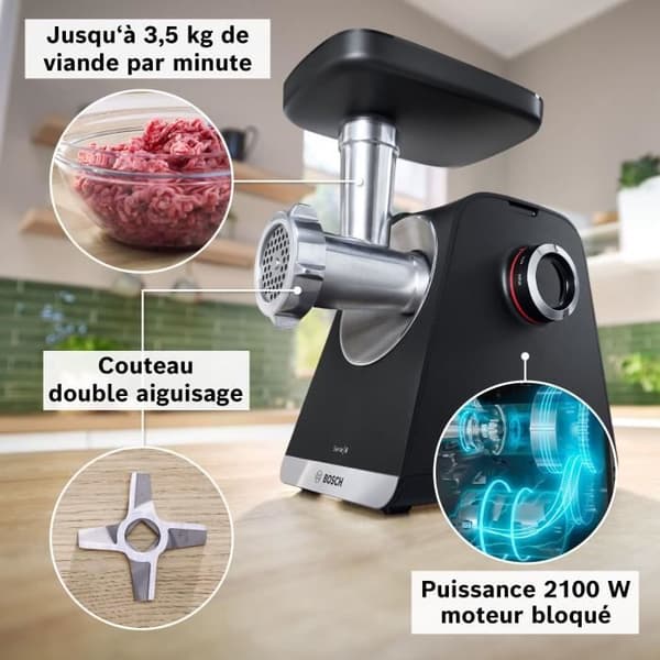BOSCH Serie 6 MFWS660B Köttkvarn - 500 W - 3 Köttfärsgaller - Svart