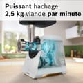 Miniatyrbild 3 av 6: Köttkvarn - BOSCH - MFWS420W Serie 4 - Vit - 500 W - blockerad motor 1900 W - 2,5 kg/min - 2 hastigheter - 2 malgaller