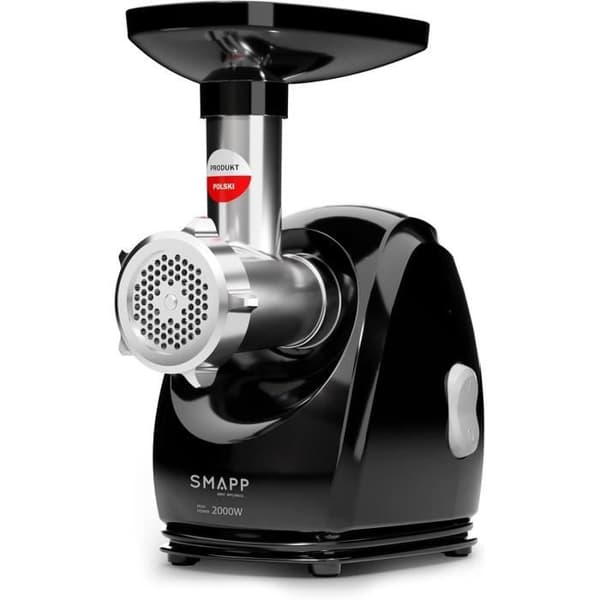 Elektrisk köttkvarn SMAPP 489.8, 2000 W, svart, 3 perforerade skivor i rostfritt stål 2,7 mm, 4 mm, 8 mm, korvtilbehör