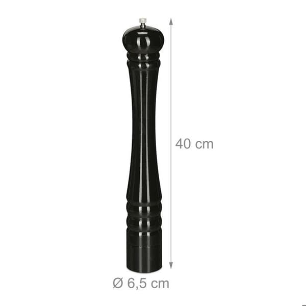Relaxdays Salt- och pepparkvarn, set med 2, 40 cm, manuell träkvarn, kvarn med keramisk kross, svart/vit