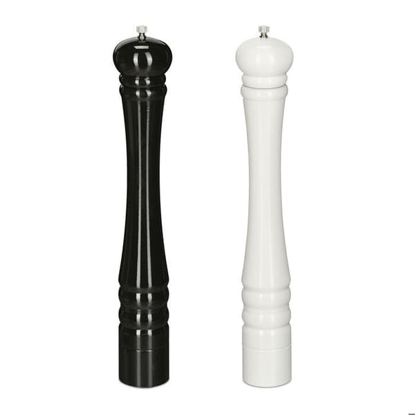 Relaxdays Salt- och pepparkvarn, set med 2, 40 cm, manuell träkvarn, kvarn med keramisk kross, svart/vit