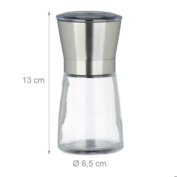 Relaxdays Salt Shaker, Pepper Shaker, Set med 2, Manuell, Salt Mill, Pepper Mill, Glas Kryddor, Rostfritt stål Justerbar Keramisk kvarn, Nature
