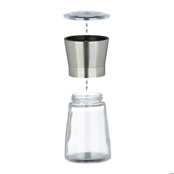 Relaxdays Salt Shaker, Pepper Shaker, Set med 2, Manuell, Salt Mill, Pepper Mill, Glas Kryddor, Rostfritt stål Justerbar Keramisk kvarn, Nature