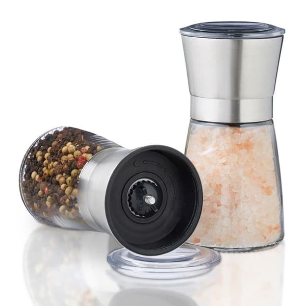 Relaxdays Salt Shaker, Pepper Shaker, Set med 2, Manuell, Salt Mill, Pepper Mill, Glas Kryddor, Rostfritt stål Justerbar Keramisk kvarn, Nature