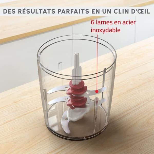 MOULINEX Multimoulinette Mini elektrisk hackare, 500 ml, 6 blad i rostfritt stål, 2 hastigheter, Blender, Tillverkad i Frankrike AT714G32