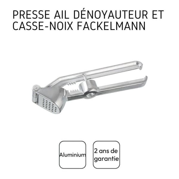 Köksutensil - Fackelmann - 3-i-1 vitlökspress - Aluminium - Kärnfria - Nötknäckare